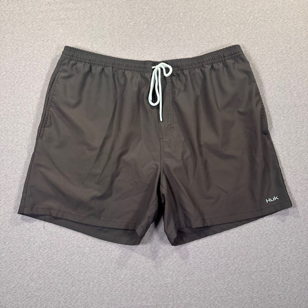 HUK Performance Pursuit 5" Volley Swim Trunks Mens 2XL Gray Solid Lined Pull On
